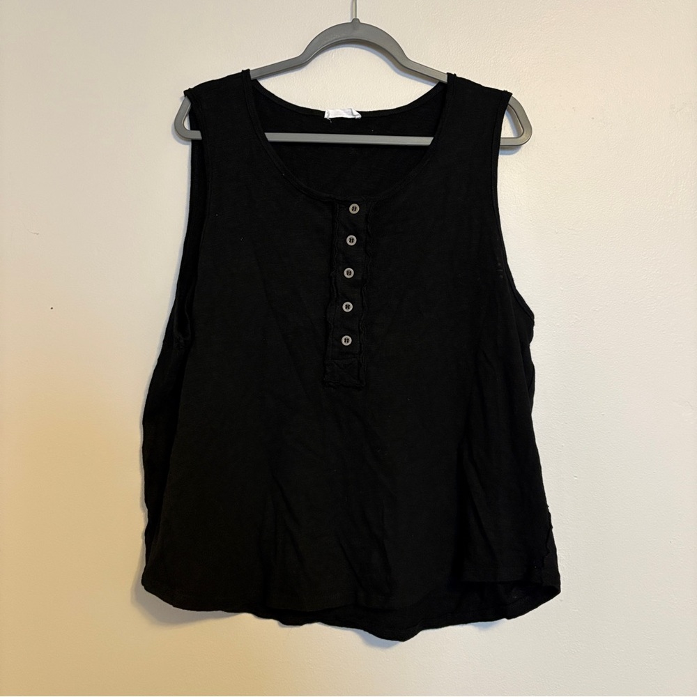 Black Henley Tank Top 3X